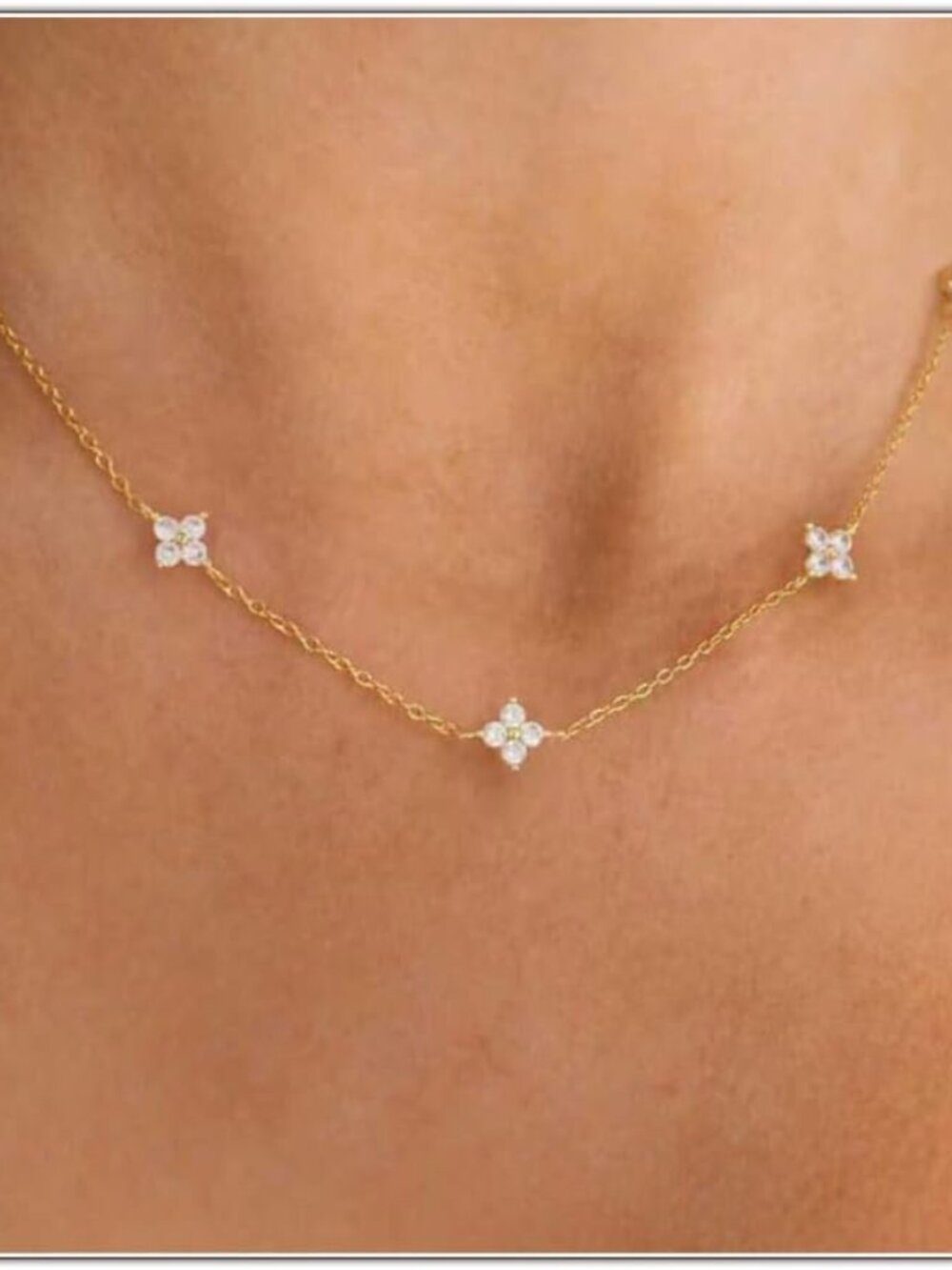 Chic Gold CZ Layering Necklace for Women - Dainty Flower Design Floral Jewelry